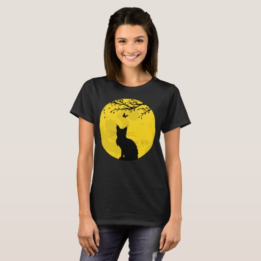Black Cat Yellow Moon T-shirt (Voorkant volledig)