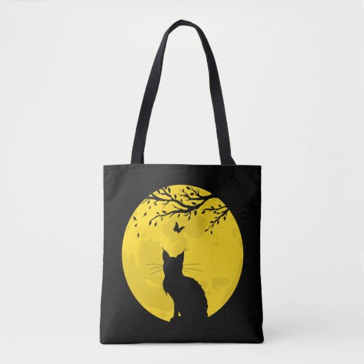 Black Cat Yellow Moon Tote Bag (Voorkant)