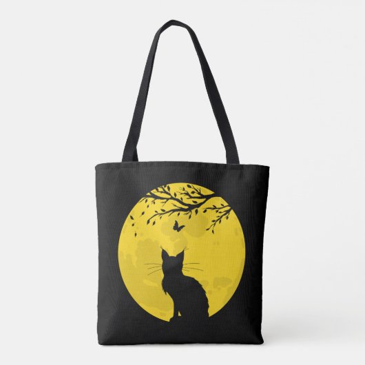 Black Cat Yellow Moon Tote Bag (Achterkant)