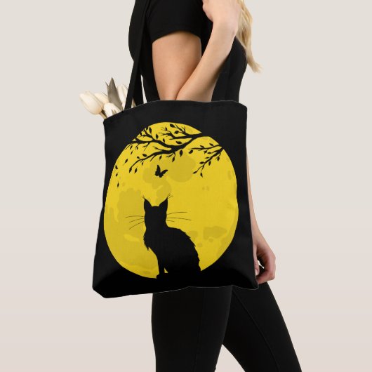 Black Cat Yellow Moon Tote Bag (Dichtbij)