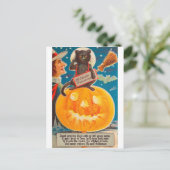 Black Cat zit op Big Bright Pumpkin, grappig Briefkaart (Staand voorkant)