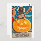 Black Cat zit op Big Bright Pumpkin, grappig Briefkaart (Voorkant / Achterkant)