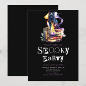 Black Cat Zittend op Boeken met Portie Halloween Kaart (Voorkant / Achterkant)