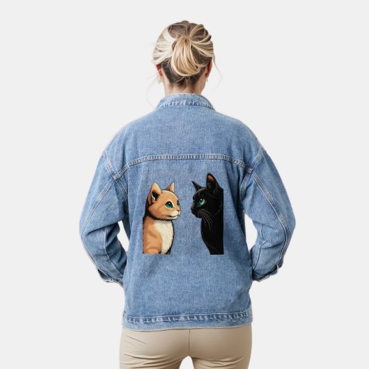 Black Cat Zoning Out - Grappige Kitten Meme Denim Jacket (Model)