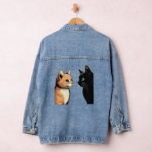 Black Cat Zoning Out - Grappige Kitten Meme Denim Jacket (Hangar)