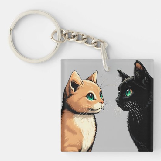 Black Cat Zoning Out - Grappige Kitten Meme Sleutelhanger (voorkant)