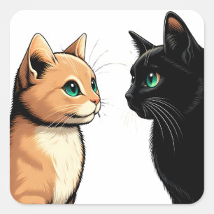 Black Cat Zoning Out - Grappige Kitten Meme Vierkante Sticker