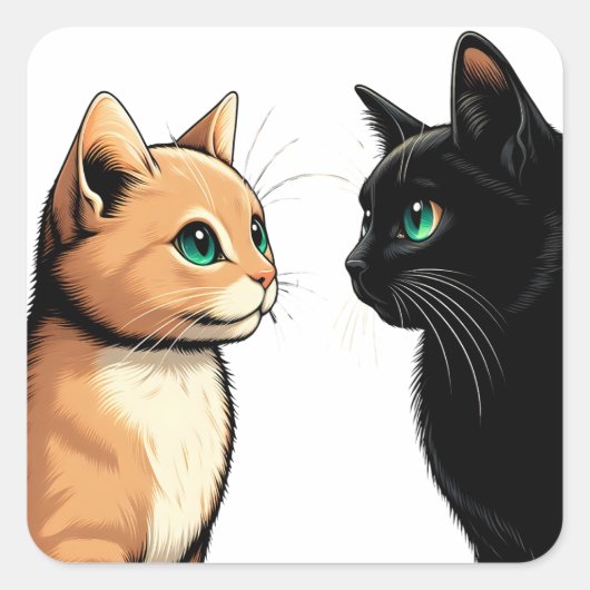 Black Cat Zoning Out - Grappige Kitten Meme Vierkante Sticker (Voorkant)