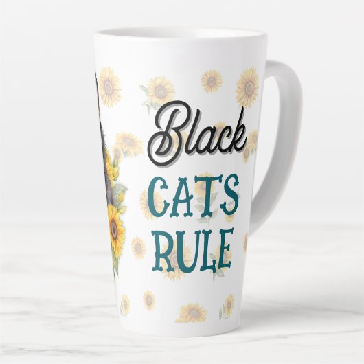 Black Cat Zonnebloemen Gezegde Latte Mok (Rechterhoek)