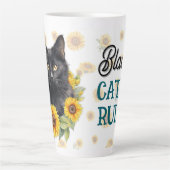 Black Cat Zonnebloemen Gezegde Latte Mok (Voorkant)