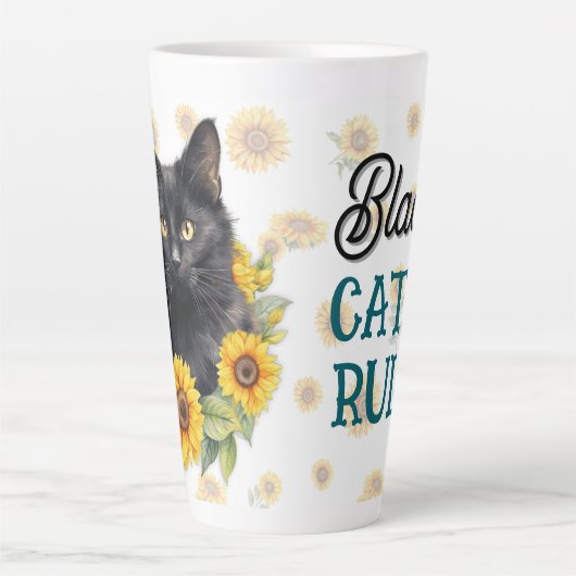 Black Cat Zonnebloemen Gezegde Latte Mok (Voorkant)