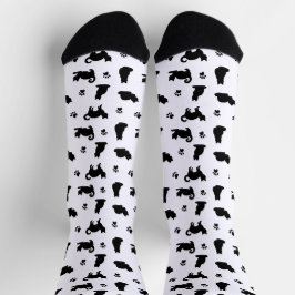 Black Cats and Paw Prints Pattern Sokken