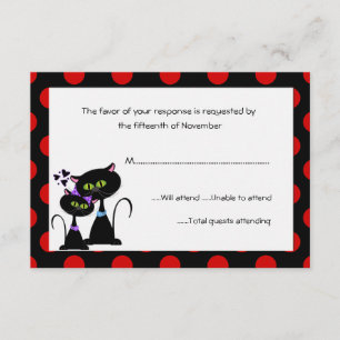 Black Cats and Polka Dots Wedding Response Card RSVP Kaartje