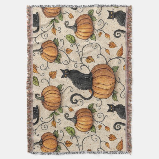 Black Cats and Pumpkins Halloween Pattern Deken (Voorkant Verticaal)