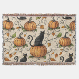 Black Cats and Pumpkins Halloween Pattern Deken