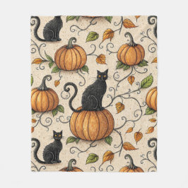 Black Cats and Pumpkins Halloween Pattern Fleece Deken