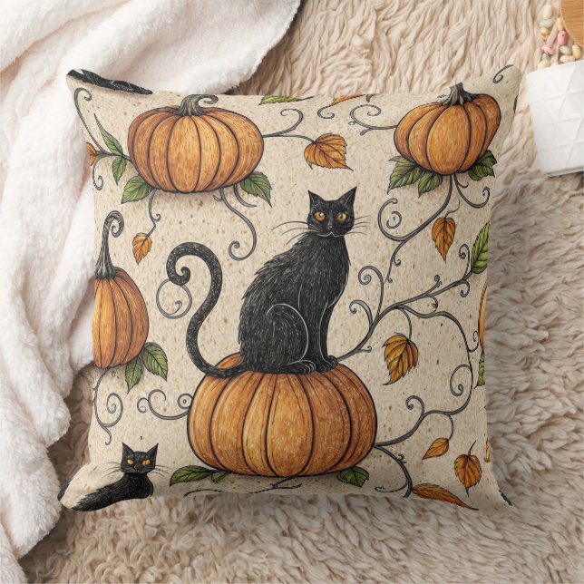 Black Cats and Pumpkins Halloween Pattern Kussen (Deken)