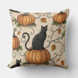 Black Cats and Pumpkins Halloween Pattern Kussen