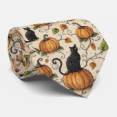 Black Cats and Pumpkins Halloween Pattern Stropdas (Opgerold)