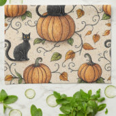 Black Cats and Pumpkins Halloween Pattern Theedoek (Gevouwen)