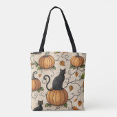 Black Cats and Pumpkins Halloween Pattern Tote Bag (Achterkant)