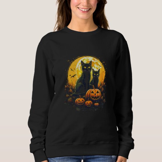 Black Cats and Pumpkins Moon  Cat  s Halloween Trui (Voorkant)