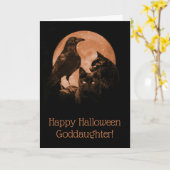 Black Cats and Raven Goddaughter Halloween Kaart (Gele Bloem)