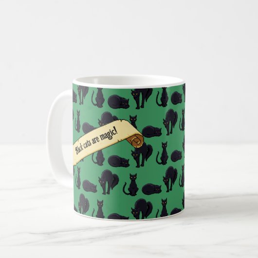 Black Cats Are Magic! Witches Cat Pixel Art Stripe Koffiemok (Voorkant links)