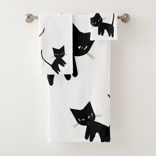 Black Cats Bathroom Towel Set Bad Handdoek (Insitu)