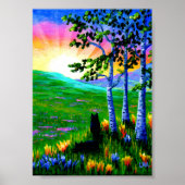 Black Cats Birch Trees Sunset Creationarts Poster (Voorkant)
