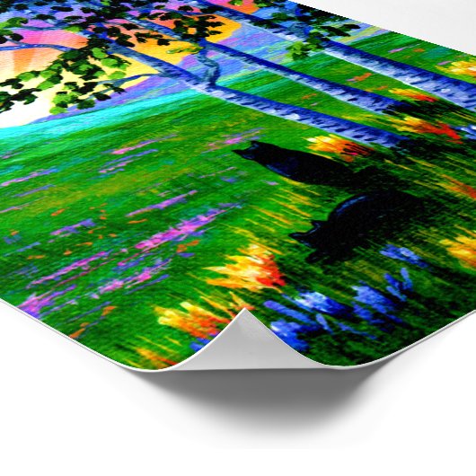 Black Cats Birch Trees Sunset Creationarts Poster (Hoek)