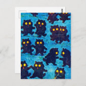 Black Cats Dancing in Moonlight, Louis Wain Briefkaart (Voorkant / Achterkant)