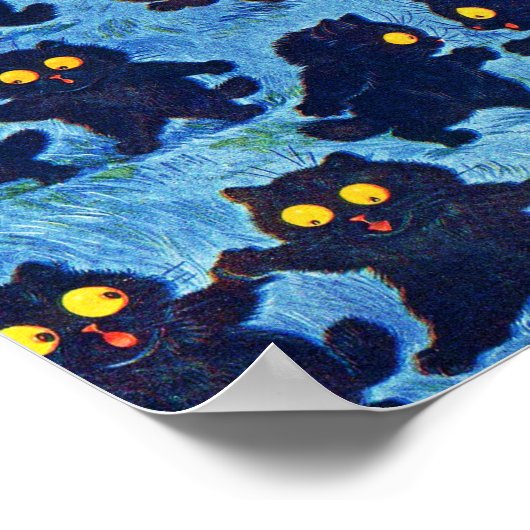 Black Cats Dancing in Moonlight, Louis Wain Poster (Hoek)