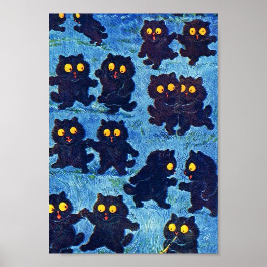 Black Cats Dancing in Moonlight, Louis Wain Poster (Voorkant)