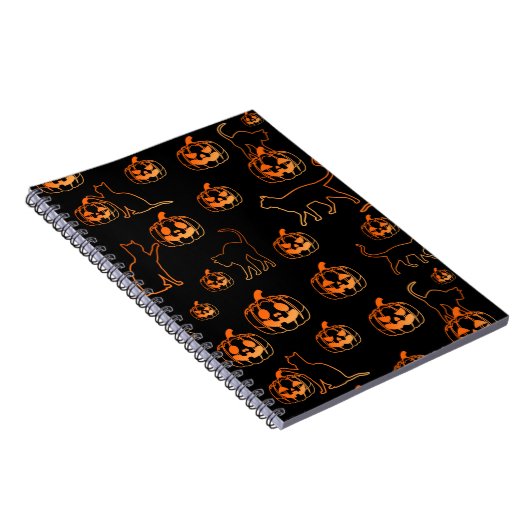 Black Cats en Oranje pompoenen Halloween Pattern Notitieboek (Rechterzijde)