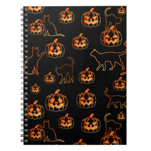 Black Cats en Oranje pompoenen Halloween Pattern Notitieboek