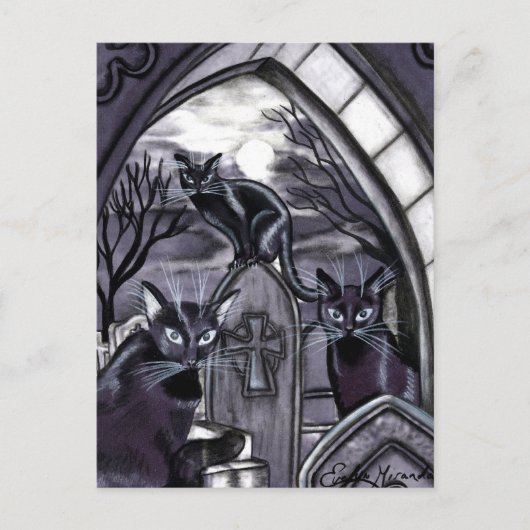 Black Cats Full Moon Graveyard Briefkaart (Voorkant)