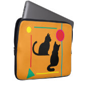 Black Cats & Geo Pattern Orange Electronics Bag Laptop Sleeve (Voorkant Rechts)