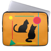 Black Cats & Geo Pattern Orange Electronics Bag