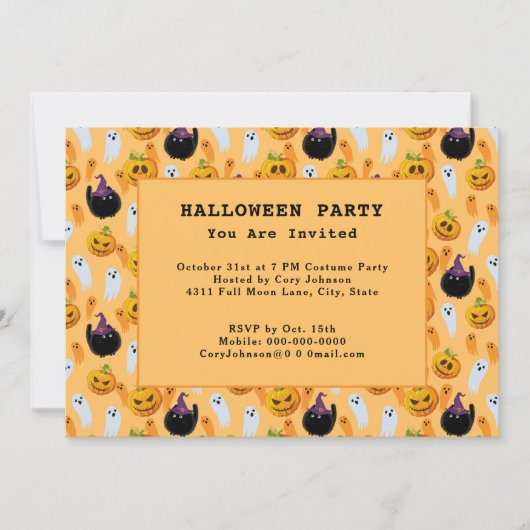 Black Cats Ghost Jack o' Lantern Halloween Party Kaart (Voorkant)