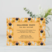 Black Cats Ghost Jack o' Lantern Halloween Party Kaart (Staand voorkant)