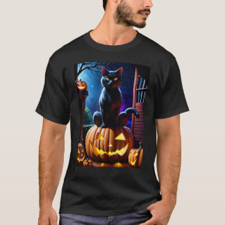 Black Cats Halloween - Halloween Kat op Jackolante T-shirt