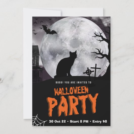 Black Cats Halloween Party Invitation Schattige Sp Kaart (Voorkant)