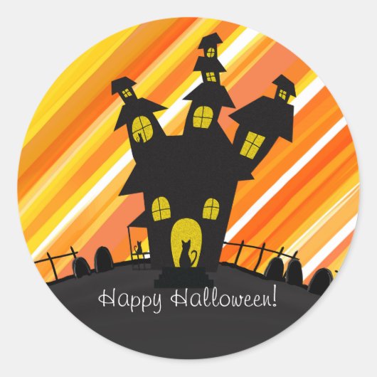 Black Cats Haunted House Halloween Party Ronde Sticker (Voorkant)