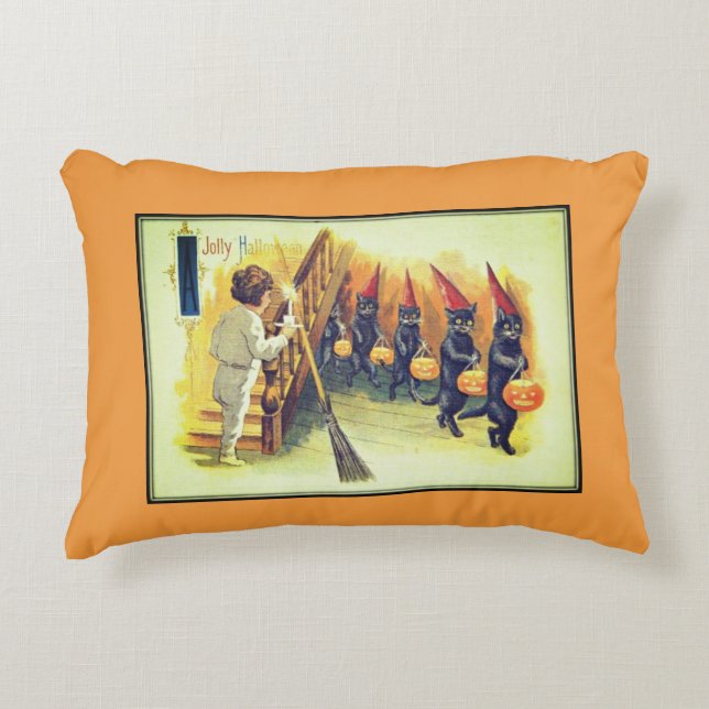 Black Cats Jolly Halloween  Halloween Kaart Accent Kussen (Voorkant)