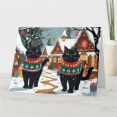 Black Cats Kerstmis Sneeuw Vakantie Kaart (Voorkant)