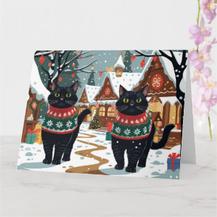 Black Cats Kerstmis Sneeuw Vakantie Kaart