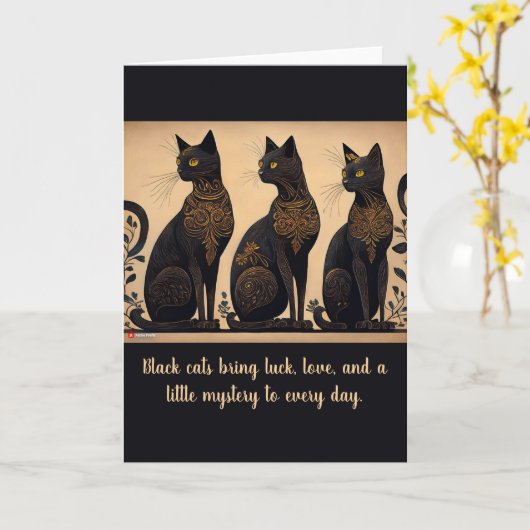 Black Cats Lover Folded Greeting Card Kaart (Gele Bloem)