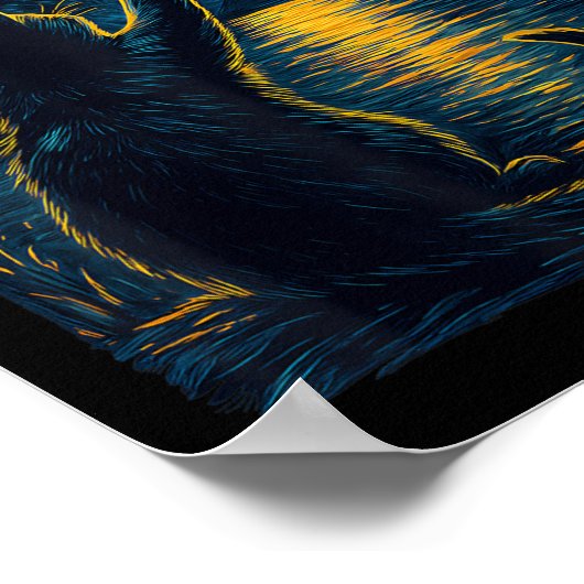 Black Cats Lover Starry Night Vincent Van Gogh  Poster (Hoek)