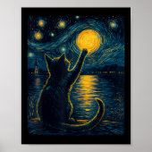 Black Cats Lover Starry Night Vincent Van Gogh  Poster (Voorkant)